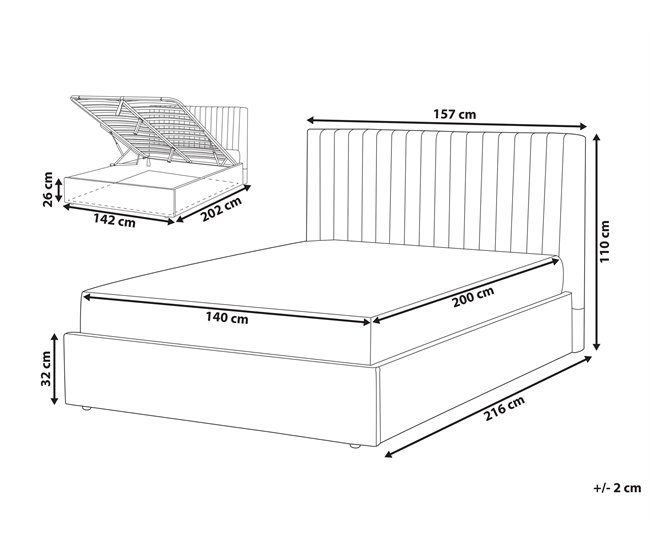 Beliani Cama com armazenamento Veludo VION 157x216 Cinza