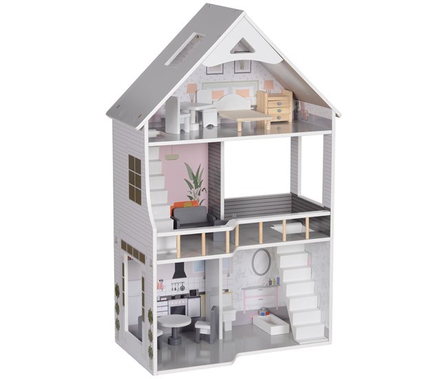 Casa de Bonecas MDF e Madeira de Pinho AIYAPLAY Cinza