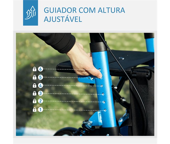 Andarilho para Idosos Alumínio, Plástico e Poliéster HOMCOM Azul