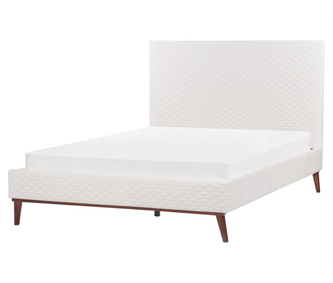 Beliani Cama com estrado Veludo BAYONNE 151x212 Branco/ Bege