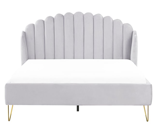 Beliani Cama com estrado Veludo AMBILLOU 177x214 Bege