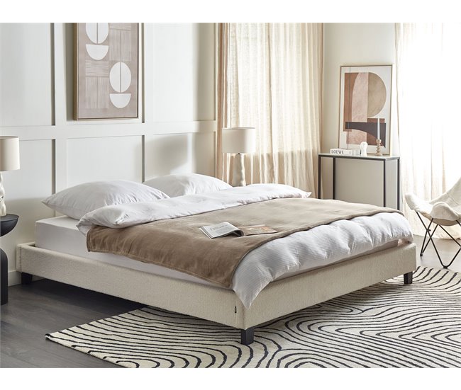 Beliani Cama com estrado Bouclé ROANNE 190x213 Creme