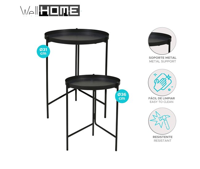 Well Home Conjunto de 2 mesas laterais Preto