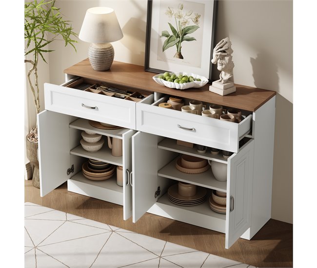 Aparador com 4 portas e 2 gavetas Branco