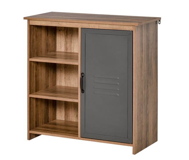 Aparador Melamina de Madeira, Metal HOMCOM 80 Cinza