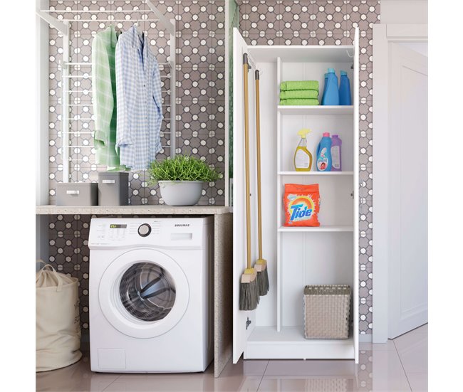 Armário auxiliar alto multiuso com 2 portas dobráveis Branco