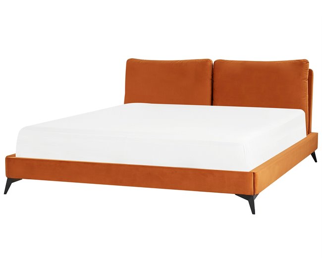 Beliani Cama com estrado Veludo MELLE 196x233 Cinza