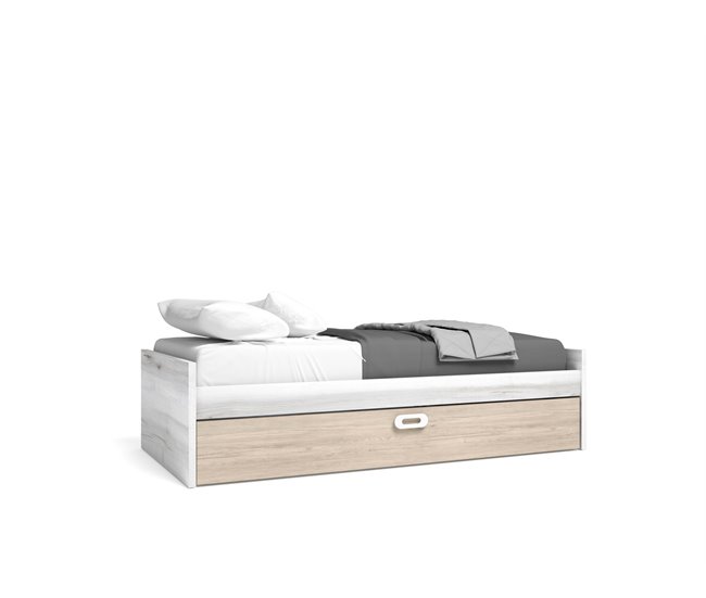 Cama de rodízio 190x90 cm MOOD Branco/ Madeira