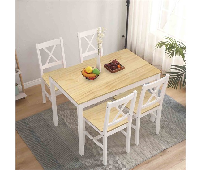 Conjunto de mesa com 4 cadeiras VERSALLES Natural/ Branco