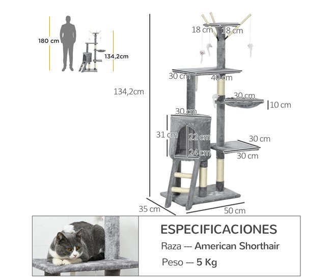 Arranhador para Gatos Aglomerado, Pelúcia e Corda de Sisal PawHut Cinza