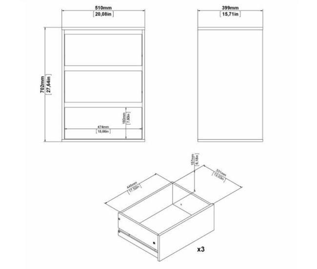 Módulo interior 3 gavetas para roupeiros HERA Branco