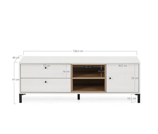  Armário TV Javea 2 gavetas e 1 porta 136 Branco