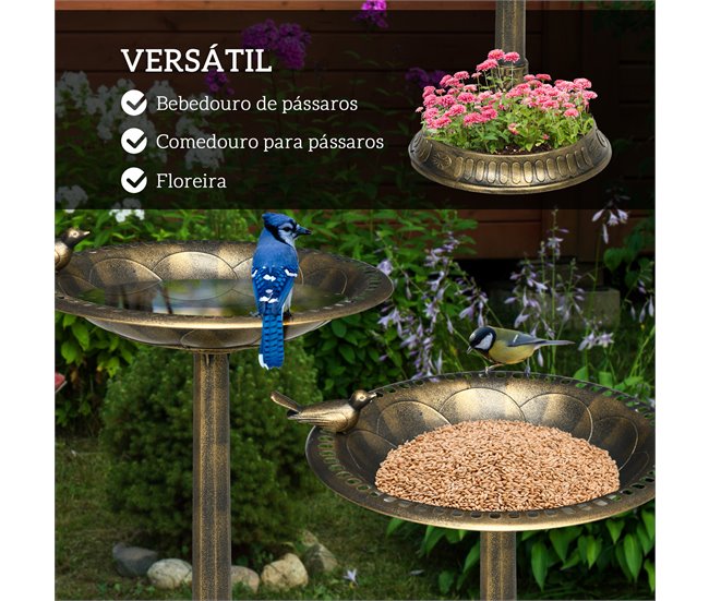 Banheira para Pássaros Polipropileno Outsunny Castanho