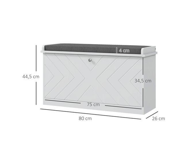 Banco Sapateira MDF, melamina de madeira, poliéster HOMCOM Branco