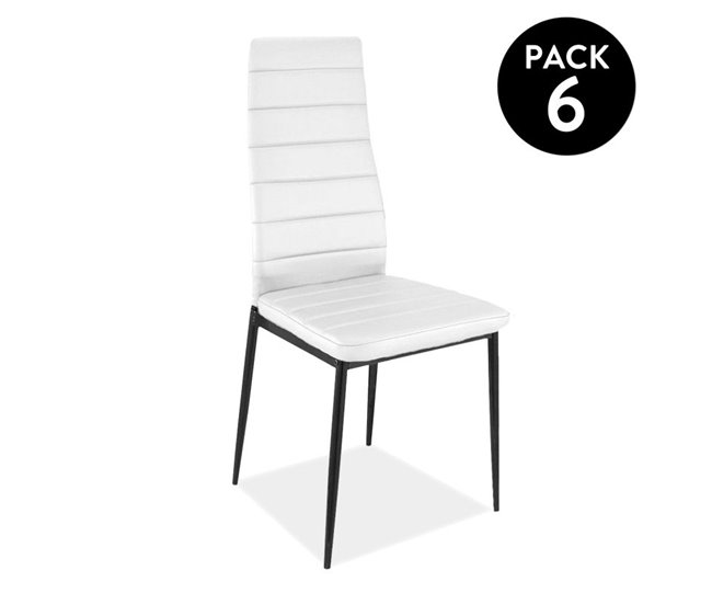 Pack 6 cadeiras de jantar em couro sintético Emi Branco/ Preto