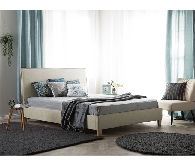 Beliani Cama com estrado Poliéster SENNEZ 155x216 Bege