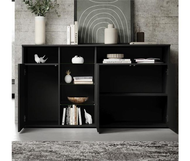 Aparador Sala de estar e jantar 3 portas LED Luke A1 150 Preto