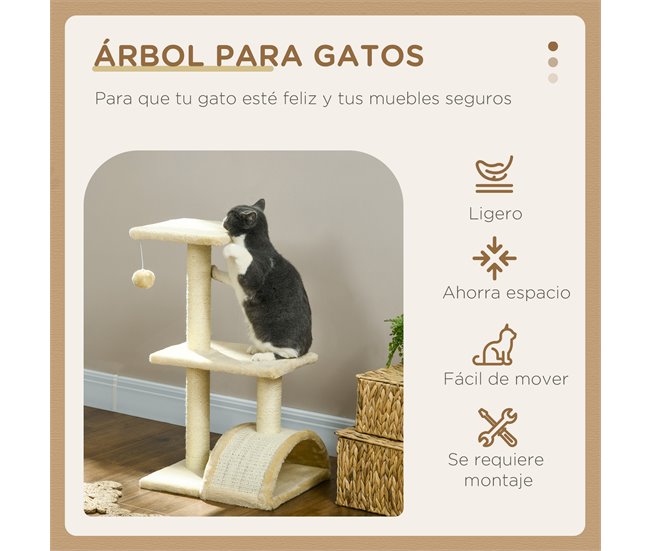 Arranhador para Gatos Aglomerado, Sisal e Poliéster PawHut Cru