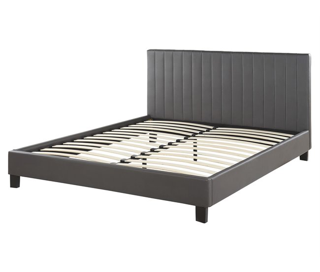 Beliani Cama com estrado Poliéster POITIERS 171x215 Cinza