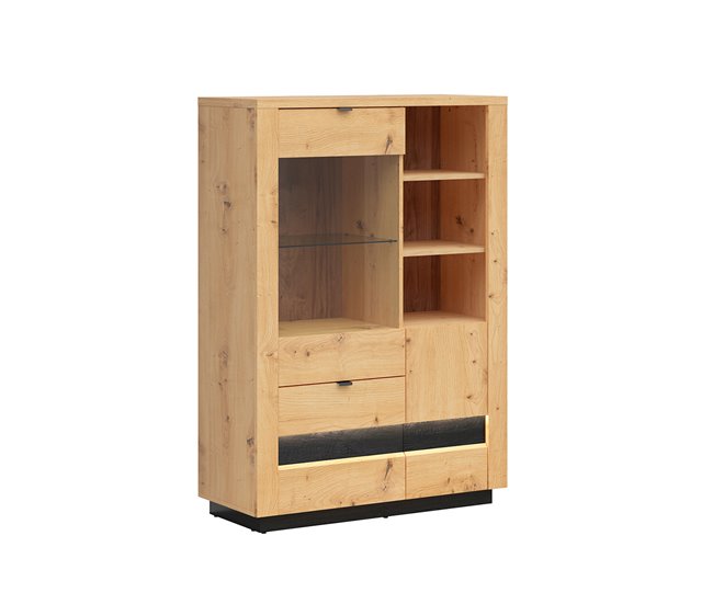 Cómoda de 2 portas e 2 gavetas com LED Glenn Madeira