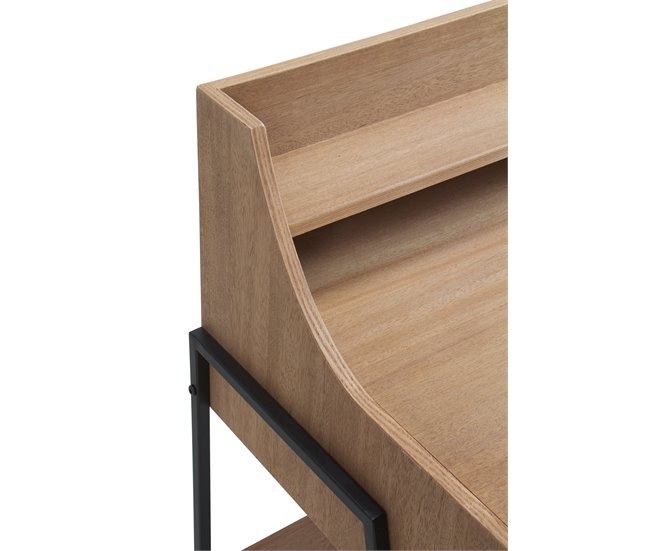 Mesa escrivaninha de madeira de freixo com gaveta e base de metal Natural