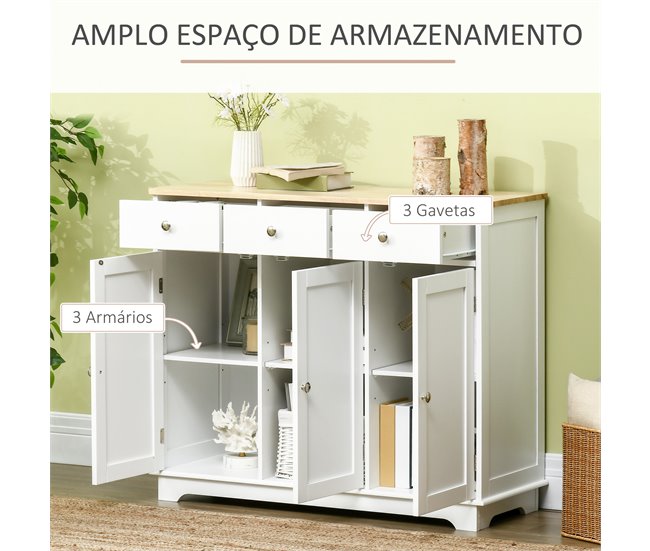 Aparador de Cozinha MDF e Madeira de Borracha HOMCOM 101 Branco