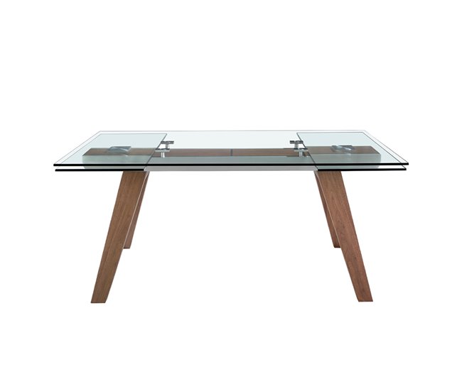 ANGEL CERDA Mesa de jantar extensível retangular vidro temperado e nogueira 270x100 Nogal