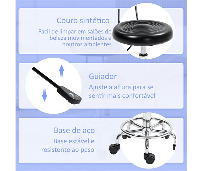 Banco com Rodas Couro Sintético HOMCOM, casa - saúde e beleza Preto