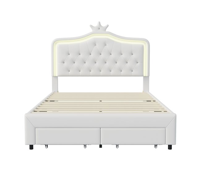 Cama, LED, cama adolescente, cama de casal, gavetas Branco