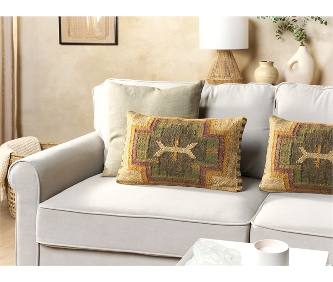 Beliani Almofada decorativa PULICAT 50x30 Verde Escuro