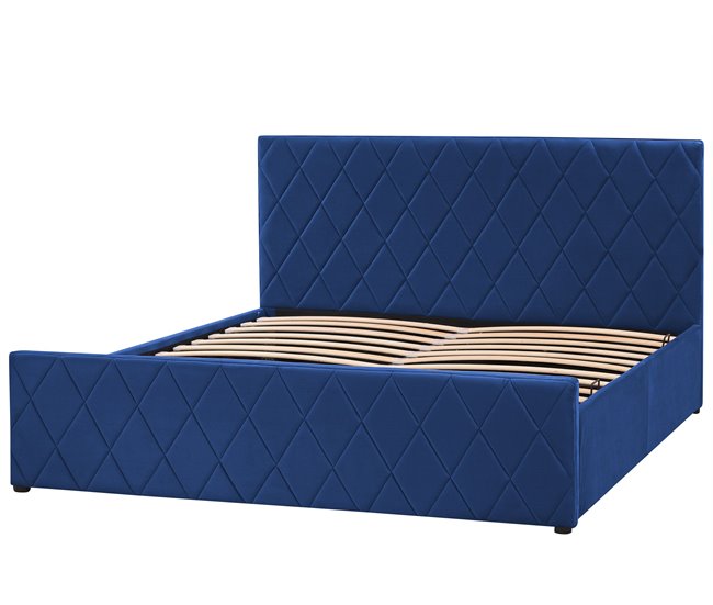 Beliani Cama com estrado Veludo ROCHEFORT 170x214 Azul Marino