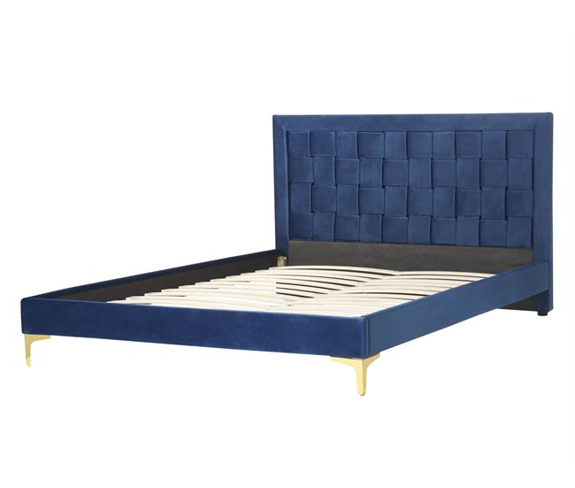 Beliani Cama com estrado Veludo LIMOUX 147x213 Azul Marino