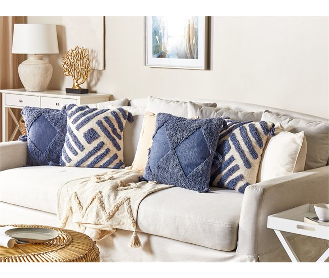 Beliani Almofada decorativa AVIUM 45x45 Azul