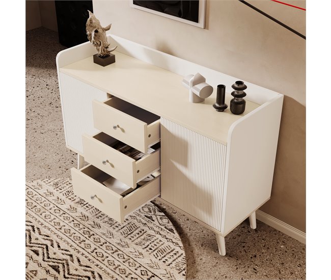 Aparador com 2 portas e 3 gavetas Natural/ Branco