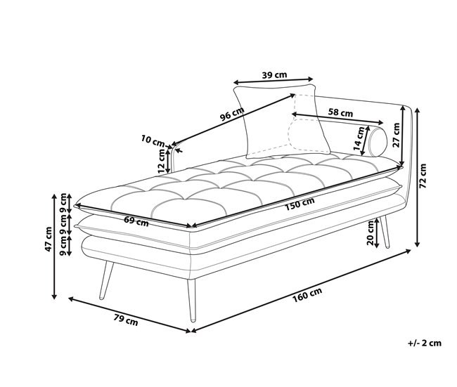 Beliani Chaise longue versão à direita Veludo GONESSE Cinza