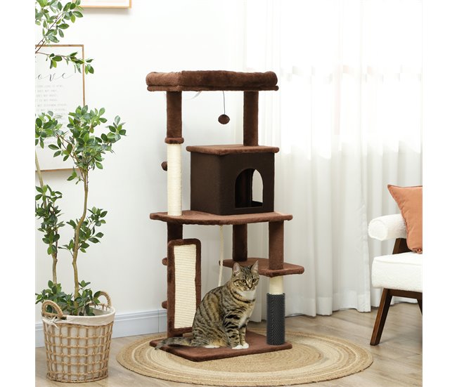 Arranhador para Gatos Melamina de Madeira e Sisal PawHut Castanho