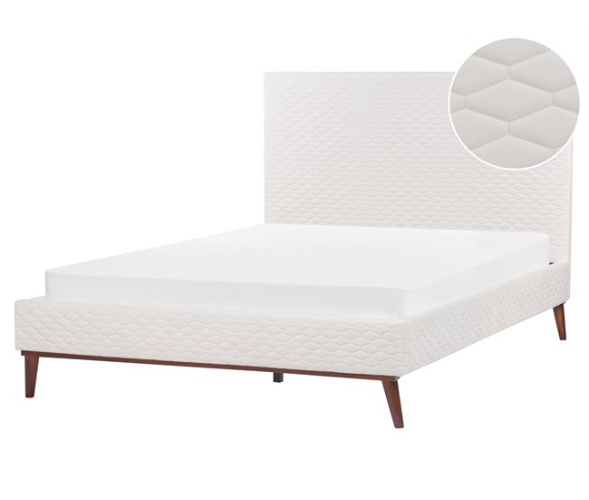 Beliani Cama com estrado Veludo BAYONNE 151x212 Branco/ Bege