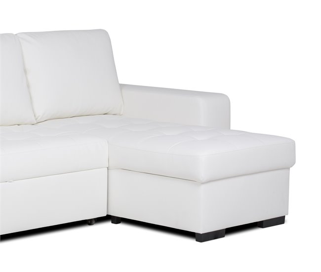 Chaise longue de pele sintética com cama HARRY Branco