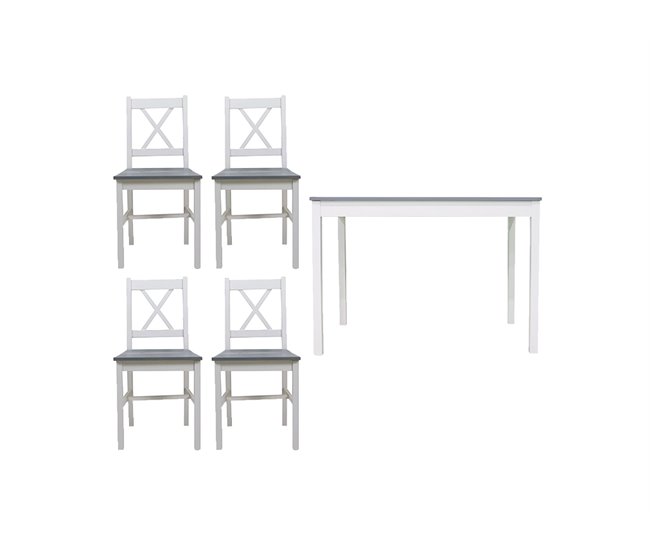 Conjunto de mesa com 4 cadeiras VERSALLES Branco/cinza