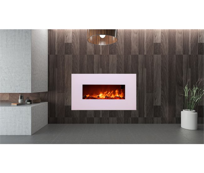 Lareira eléctrica MONTE de parede em aço e vidro 1500W LED de efeito de chama, branco Branco