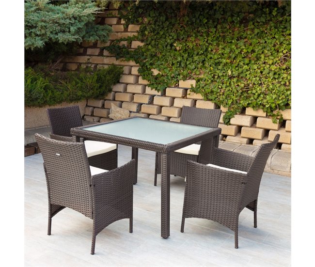 Conjunto de mobiliário de terraço cadeiras e mesa rattan Aktive Preto