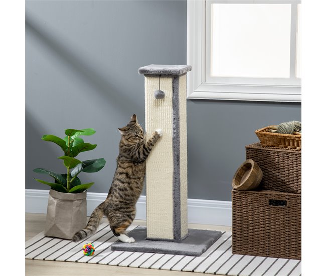 Arranhador para Gatos Aglomerado de Madeira, Pelúcia e Sisal Cinza