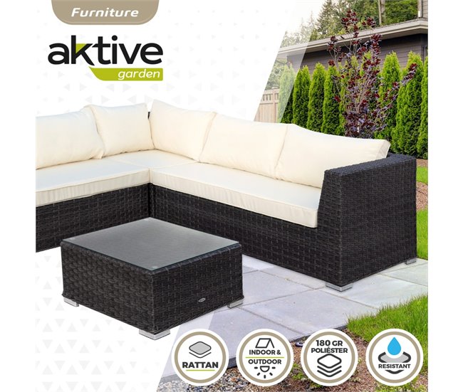 Conjunto de mobiliário de terraço sofá de canto modular com mesa Aktive Preto