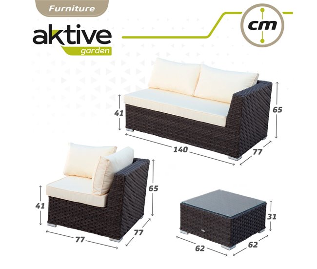 Conjunto de mobiliário de terraço sofá de canto modular com mesa Aktive Preto