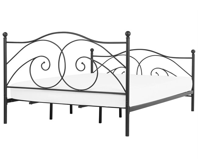 Beliani Cama com estrado Metal DINARD 187x208 Preto