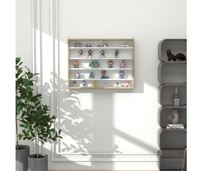 Vitrine de Parede Melamina de Madeira e Vidro HOMCOM Castanho