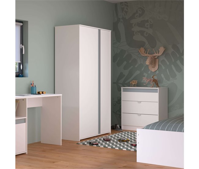 Guarda-roupa Germain Youth 2 portas em melamina moderna Branco