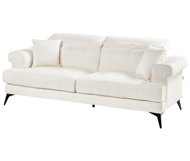 Beliani Sofá de 3 lugares Bouclé SKIVE Branco