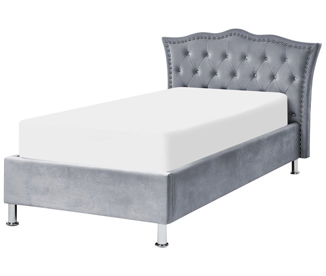 Beliani Cama com armazenamento Veludo METZ 126x217 Bege