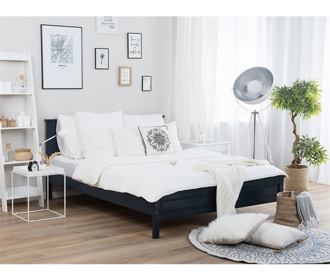 Beliani Cama com estrado Pinho OLIVET 148x208 Azul